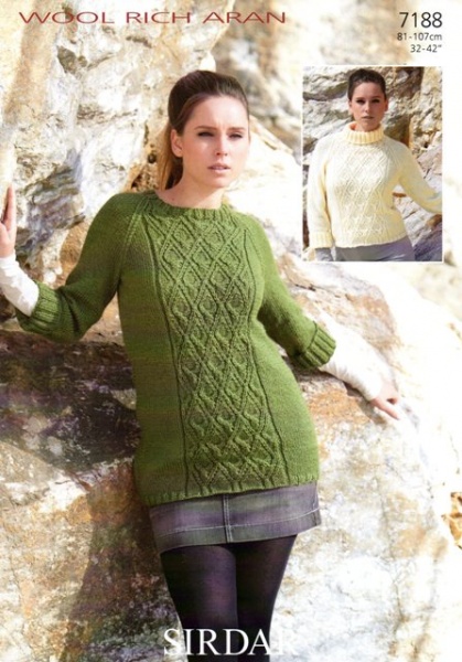 Knitting Pattern Sirdar 7188 Wool Rich Aran Tunic Sweater